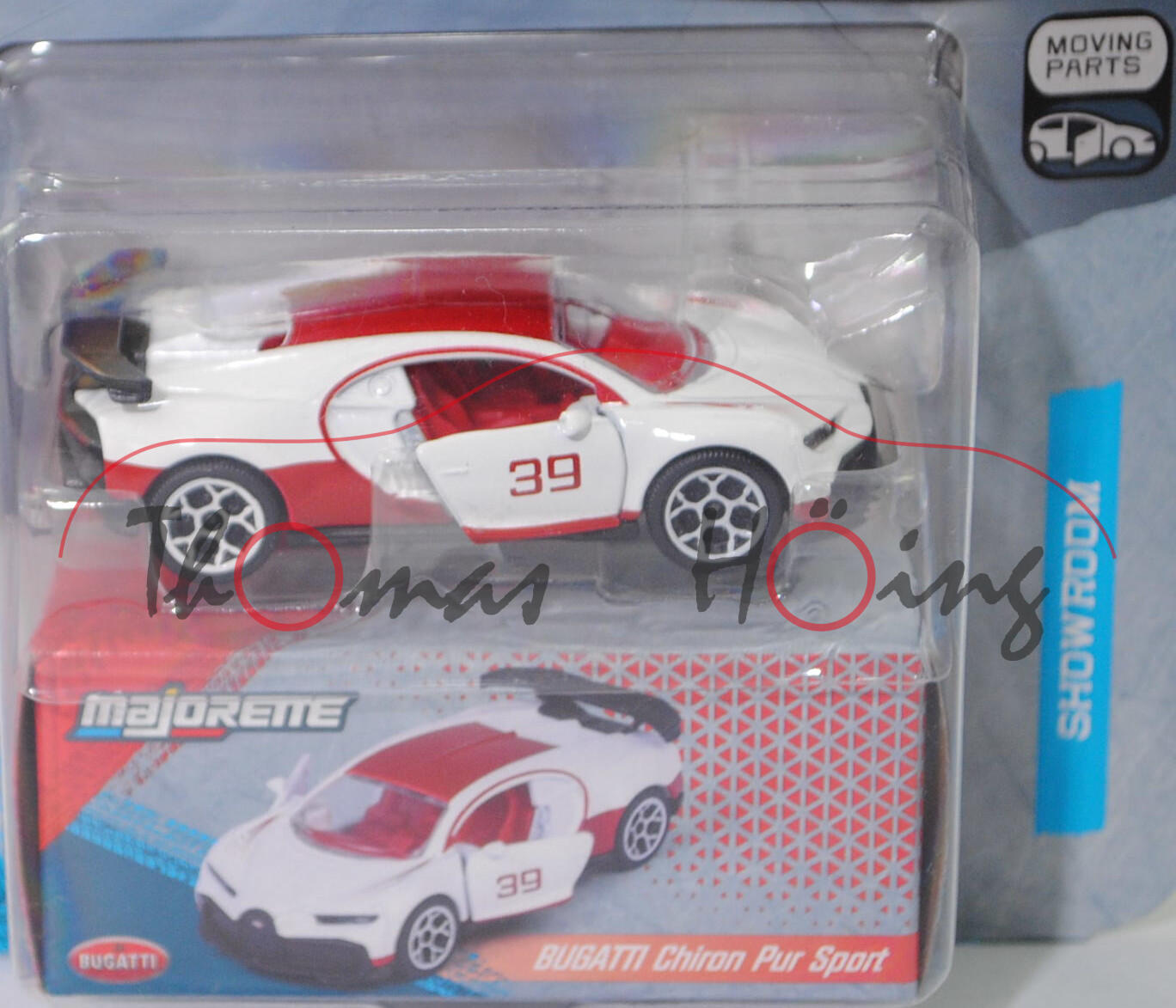 Bugatti Chiron Pur Sport (Modell 2020-2024) (Nr. 213C), reinweiß/rubinrot, mit Sammelschachtel, majorette, 1:65, Blister (SHOWROOM DELUXE CARS)