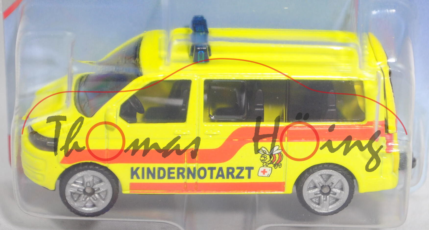 00004 VW T5 facelift Multivan (Mod. 2009-2015) Kinder-Notarztwagen, gelb, hohe Blaulichtleiste, P29e