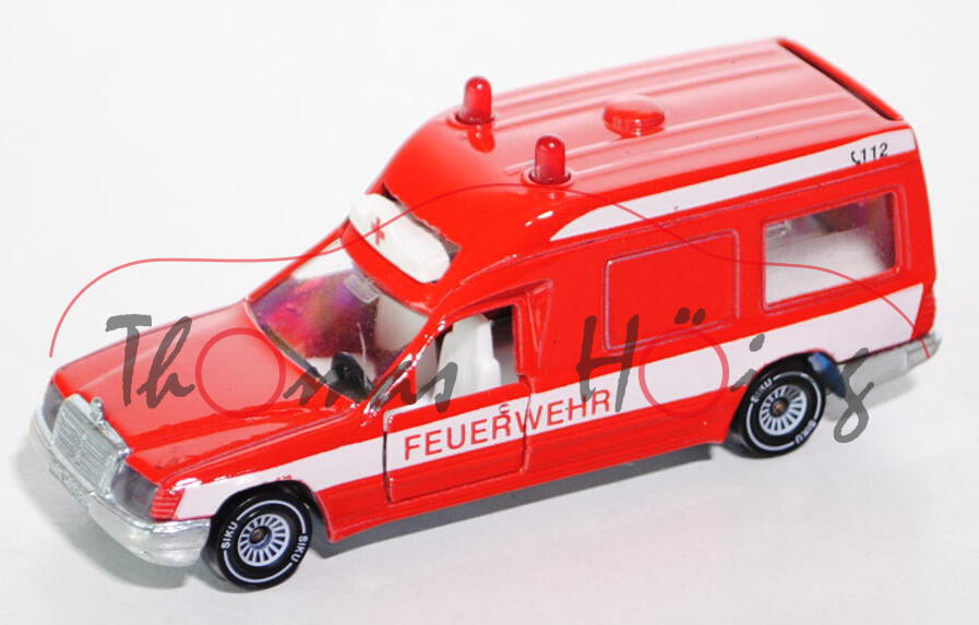 Mercedes 260 E Binz-Ambulanz, verkehrsrot, FEUERWEHR / C 112, mit langen Rotlichtern, B4, L13