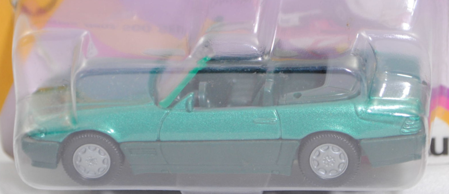 00001 Mercedes-Benz 500 SL (R 129, Modell 1989-1992), türkisgrünmetallic, Scheibe seitlich lackiert, ohne Mercedes-Stern am Kofferraum, Hong, B7, SIKU SUPER, 1:55, P23 (offen)