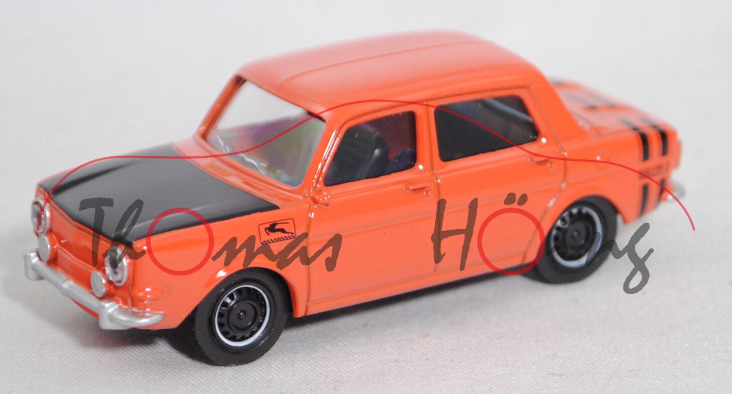 Simca 1000 Rallye 2 (Modell 1972-1976), dunkel-lachsorange/mattschwarz, 1:54, Norev, mb