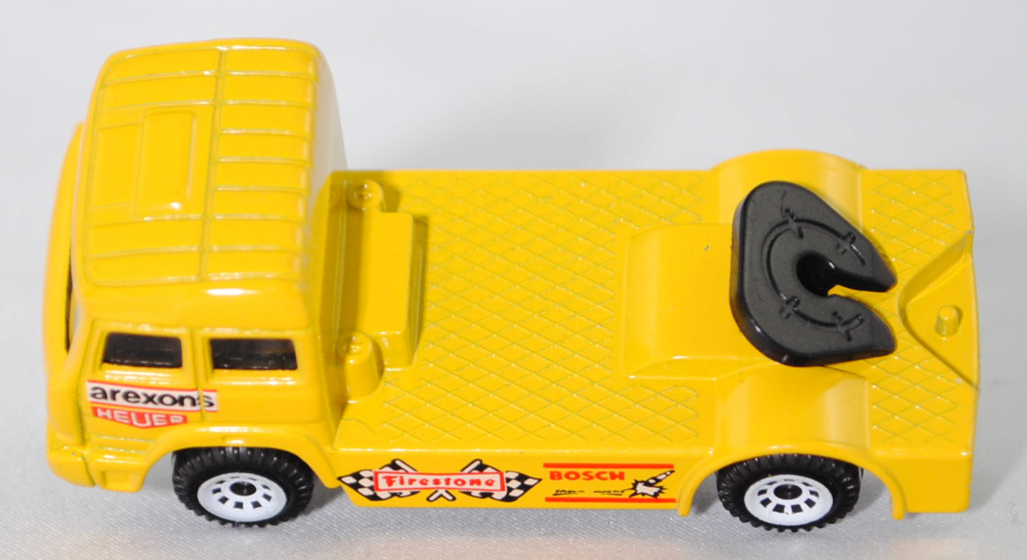 00001 Iveco TurboStar (Modell 1987-1990) Renntruck (Truck-Racing-Europameisterschaft 1989-1993, Klasse B), gelb, arexons / HEUER / Firestone / BOSCH, C1 reinweiß, SIKU, 1:86, m