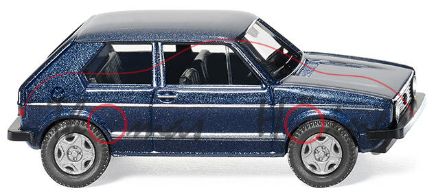 VW Golf I GTI (Typ 17, Modell 1976-1978, Baujahr 1976), heliosblau-metallic, Wiking, 1:87, mb