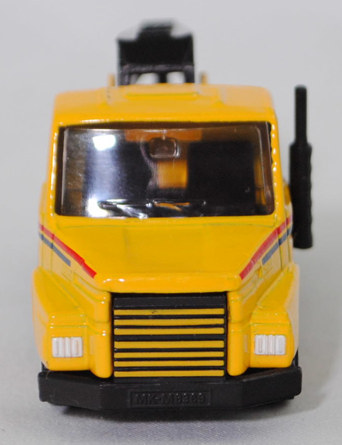 00001 Scania T143H-400 6x4 (Modell 1988-1991) Abschleppwagen, gelb, Kranfuß gelb, Ausleger schwarz, Bpr. 0808/1013/1014, C1 weiß, SIKU SUPER, 1:93, m