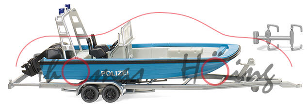 Polizei - Mehrzweckboot MZB 72 (Lehmar), lichtblau, POLIZEI, Trailer silbergrau, Wiking, 1:87, mb