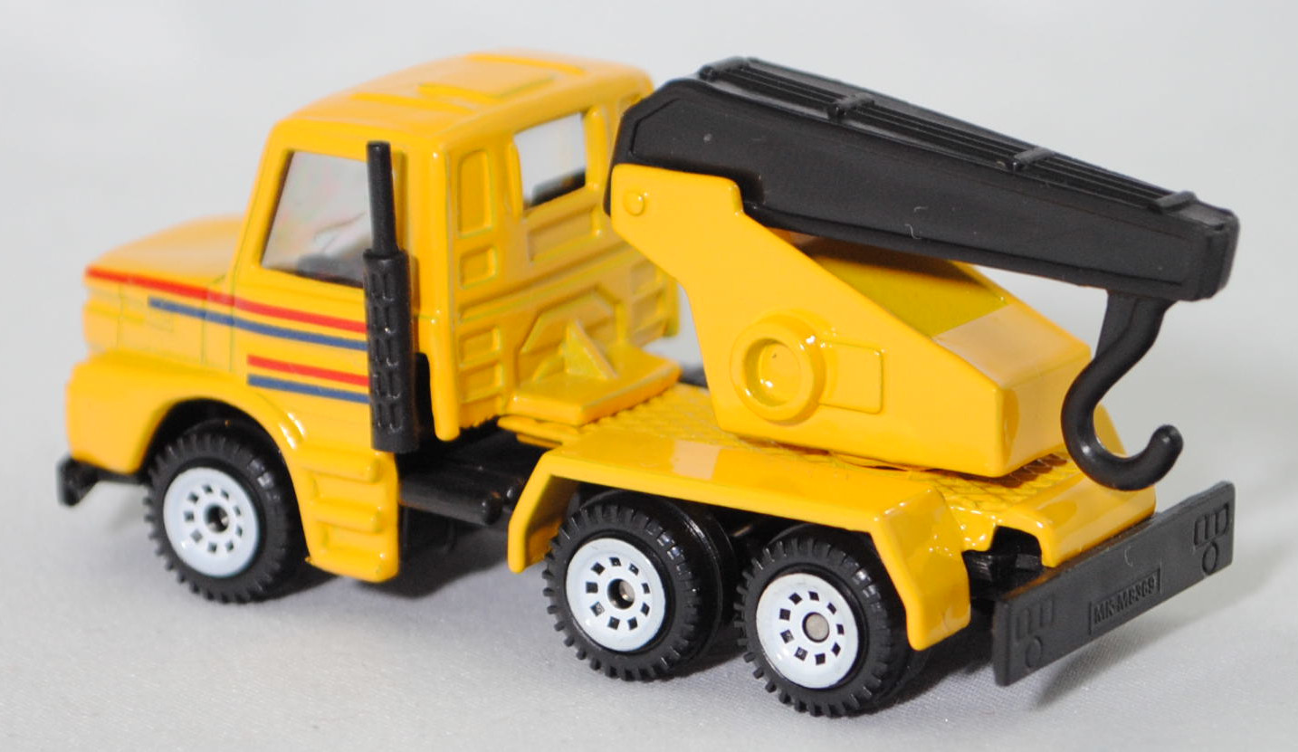 00001 Scania T143H-400 6x4 (Modell 1988-1991) Abschleppwagen, gelb, Kranfuß gelb, Ausleger schwarz, Bpr. 0808/1013/1014, C1 weiß, SIKU SUPER, 1:93, m