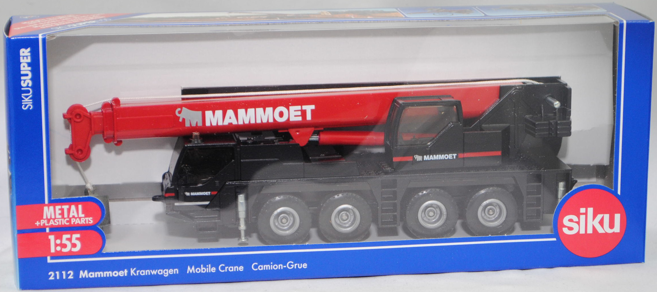 00000 Kranwagen Mobilkran LIEBHERR LTM 1060/2 8x6 (Modell 1999-2005), rot/grau, stilisiertes Mammut in grau und MAMMOET in reinweiß, SIKU SUPER 1:55, L17mpP