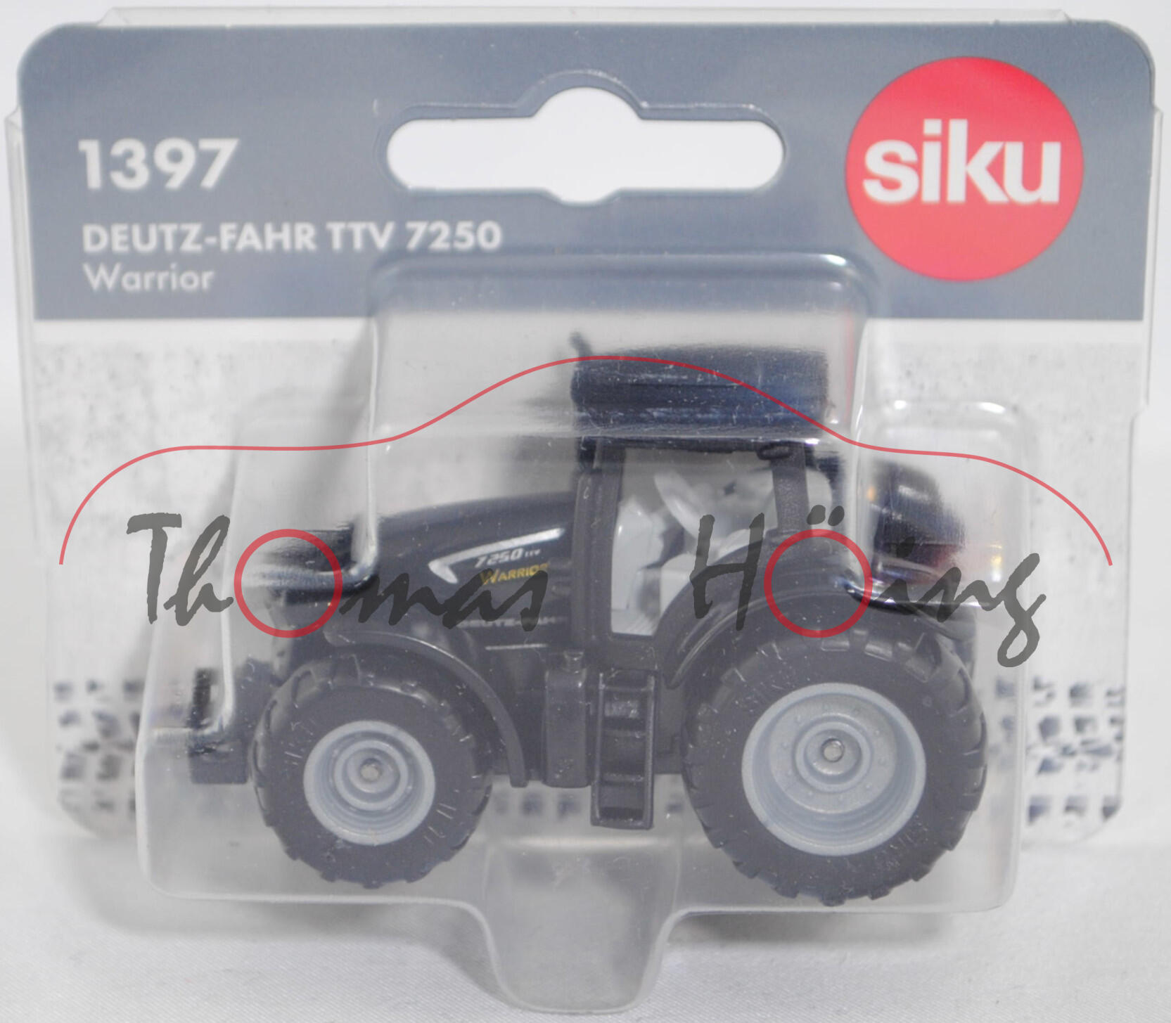 00000 DEUTZ-FAHR 7250 TTV Agrotron Warrior (Modell 2016-) Traktor, schwarz (vgl. brillantschwarz beim Original), C77 silbergrau / C78 silbergrau, SIKU SUPER, 1:77, P29f