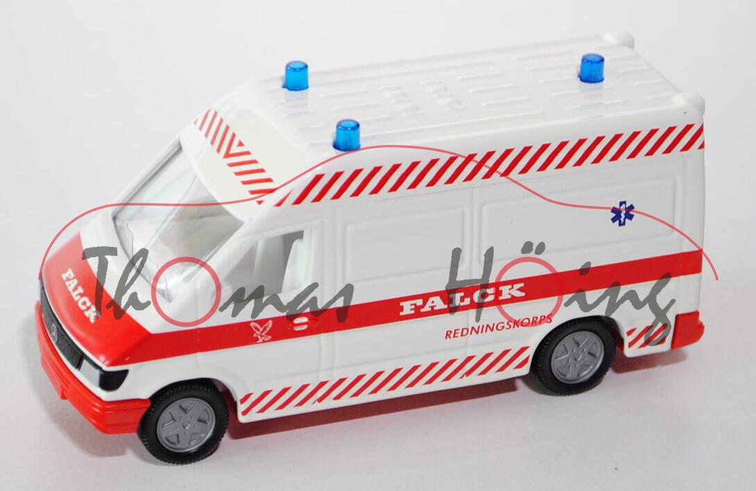 00800 DK Mercedes-Benz Sprinter I (Mod. 1995-2000) Rettungswagen, weiß/rot, FALCK, SIKU, 1:55, L15