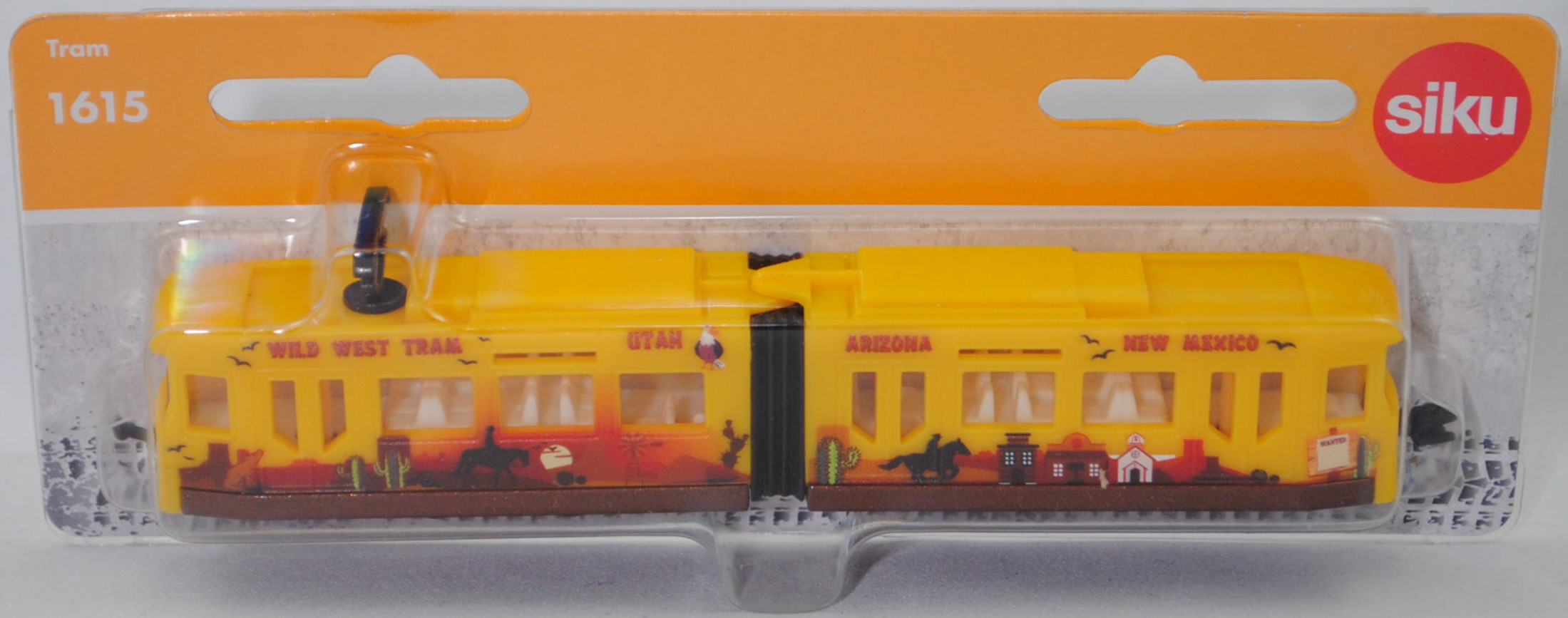00014 ADtranz GT4N-ZR Niederflur-Straßenbahn (Modell 1997-2009), Wagenkästen verkehrsgelb, WILD WEST TRAM UTAH ARIZONA NEW MEXICO, SIKU SUPER, 1:117, P29f