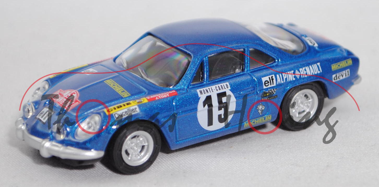 Renault Alpine A110 1800, blaumetallic, Monte Carlo 1973, Fahrer: Andersson/Alpine, Nr 15, Norev, mb