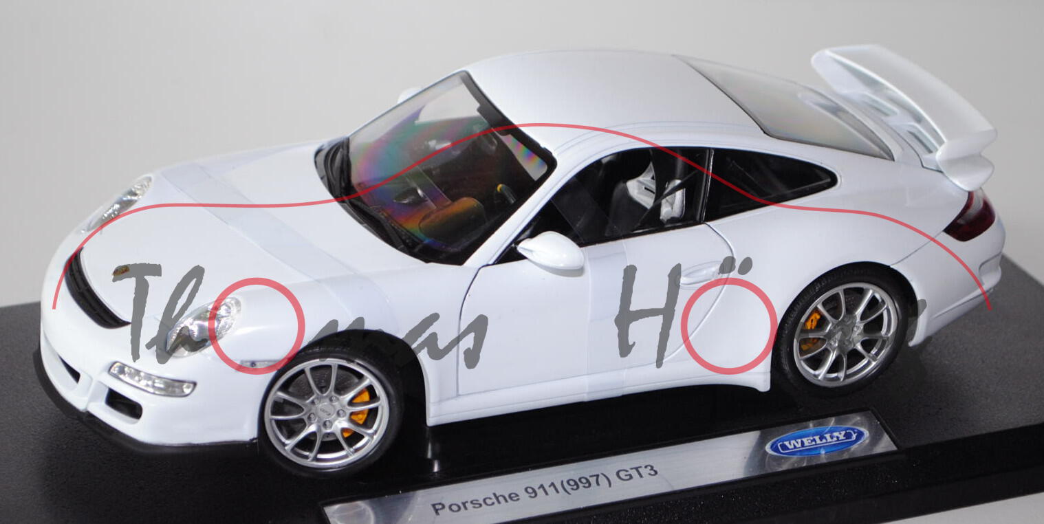 Porsche 911 GT3 (Typ 997), Modell 2006-2009, reinweiß, Türen + Haube vorne + Motorhaube zu öffnen, m