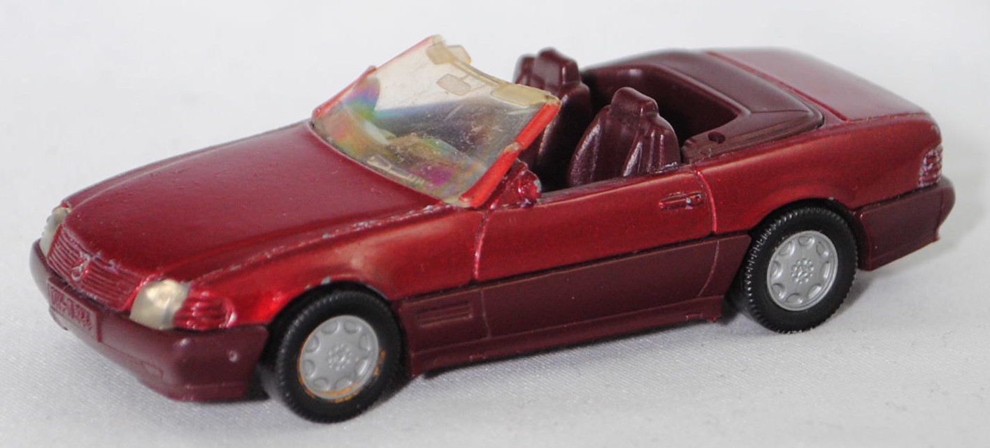 00001 Mercedes-Benz 500 SL (R 129, Modell 1989-1992), purpurrotmetallic, Stern im Kühlergrill silber, Scheibe seitlich lackiert, Heckklappe ohne Stern, Hong, B7, SIKU SUPER, 1:55, m-