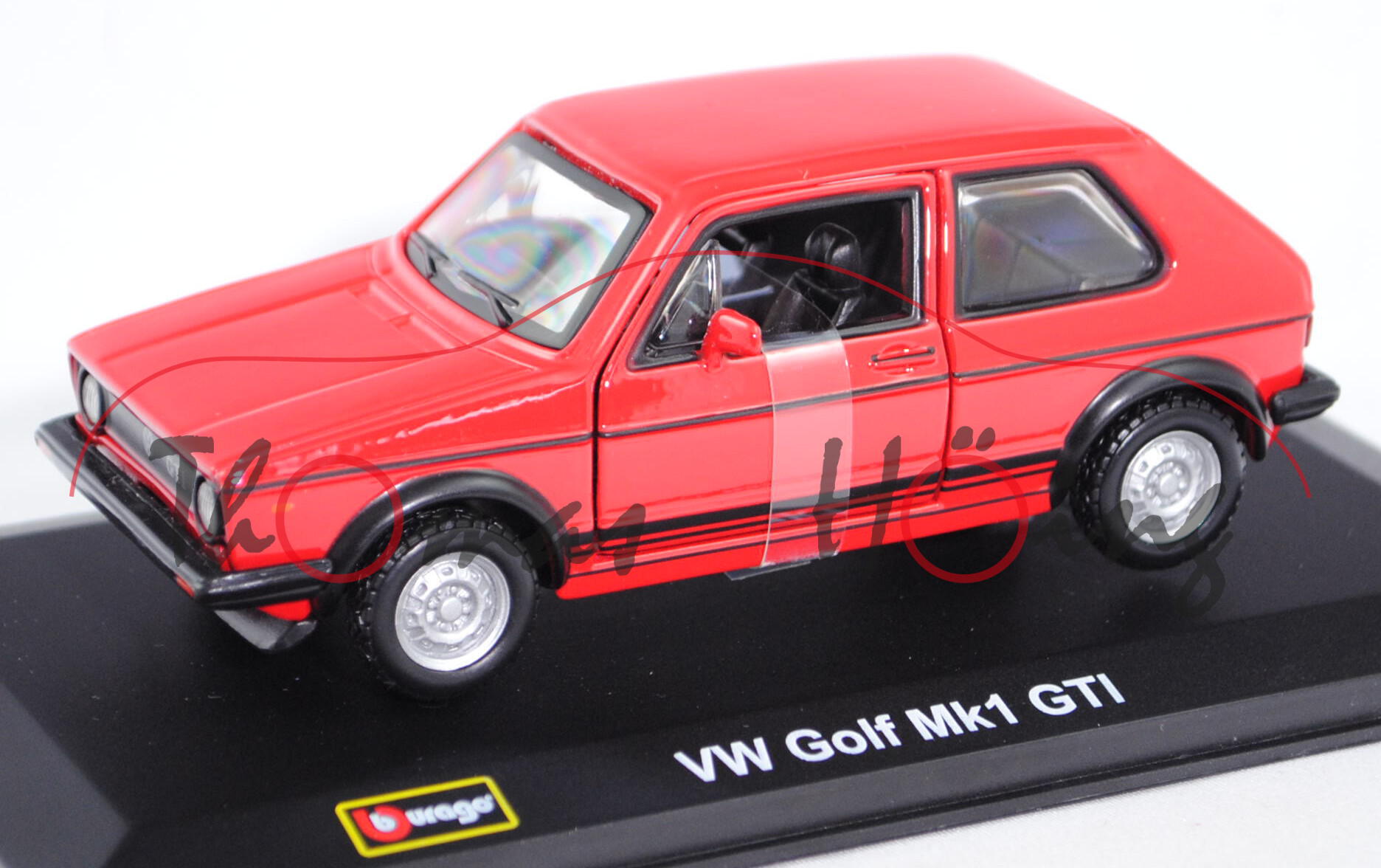 VW Golf I GTI (Typ 17, Facelift 1, Modell 1978-1980), verkehrsrot/schwarz, innen schwarz, Türen zu ö