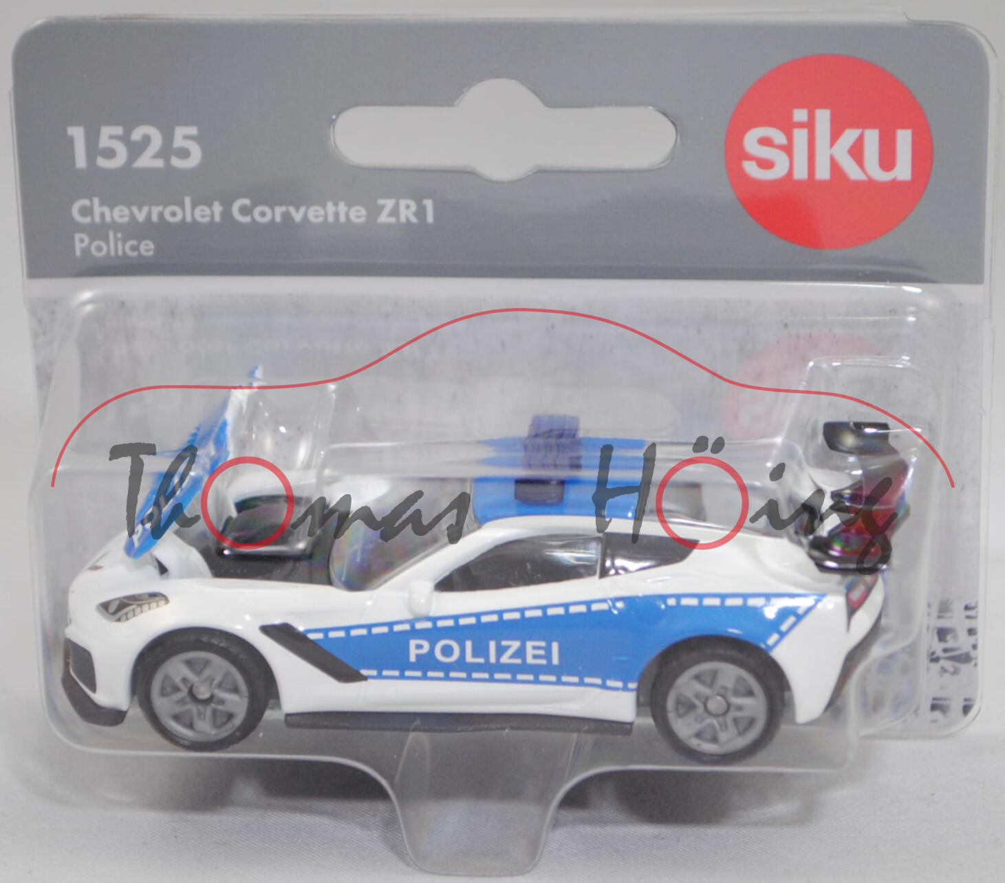 00001 Chevrolet Corvette ZR1 Coupé (7. Generation, C7 mit ZTK Track Performance Package, Modell 2018-2019) Polizei, reinweiß, POLIZEI, SIKU SUPER, 1:56, P29f