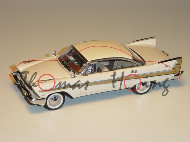 Plymouth Fury Limited 1957, hellelfenbein, Türen und Motorhaube zu öffnen, Franklin Mint, 1:43, mb