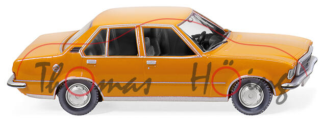 Opel Rekord D 1700 (Typ Rekord II, viertürige Limousine, Modell 1972-1977), orange, Wiking, 1:87, mb