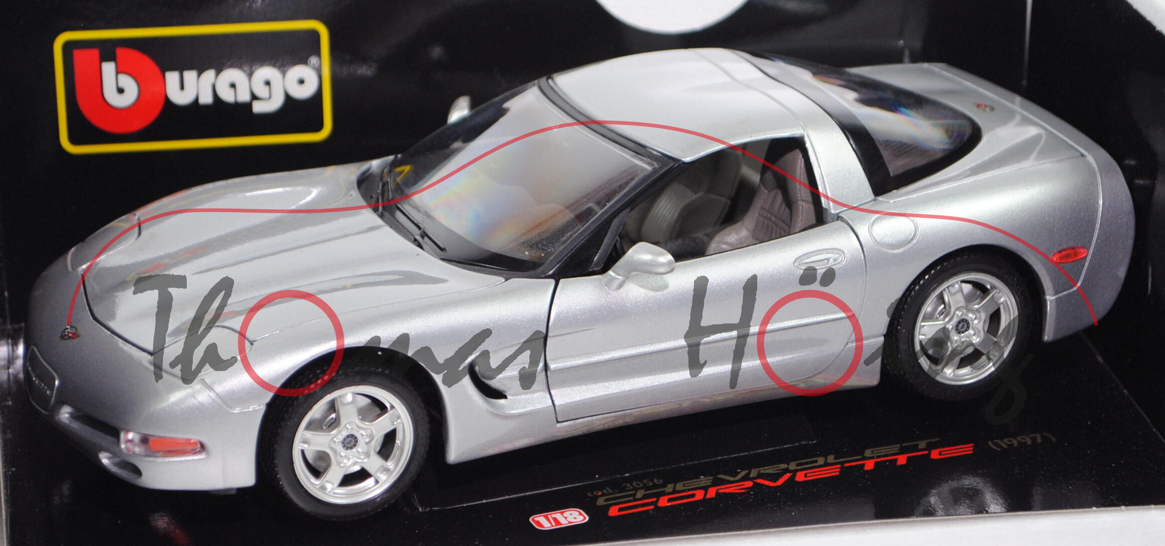 Chevrolet Corvette Coupé (5. Generation, Modell 1997-2004, Baujahr 1997), silber, Bburago, 1:18, mb