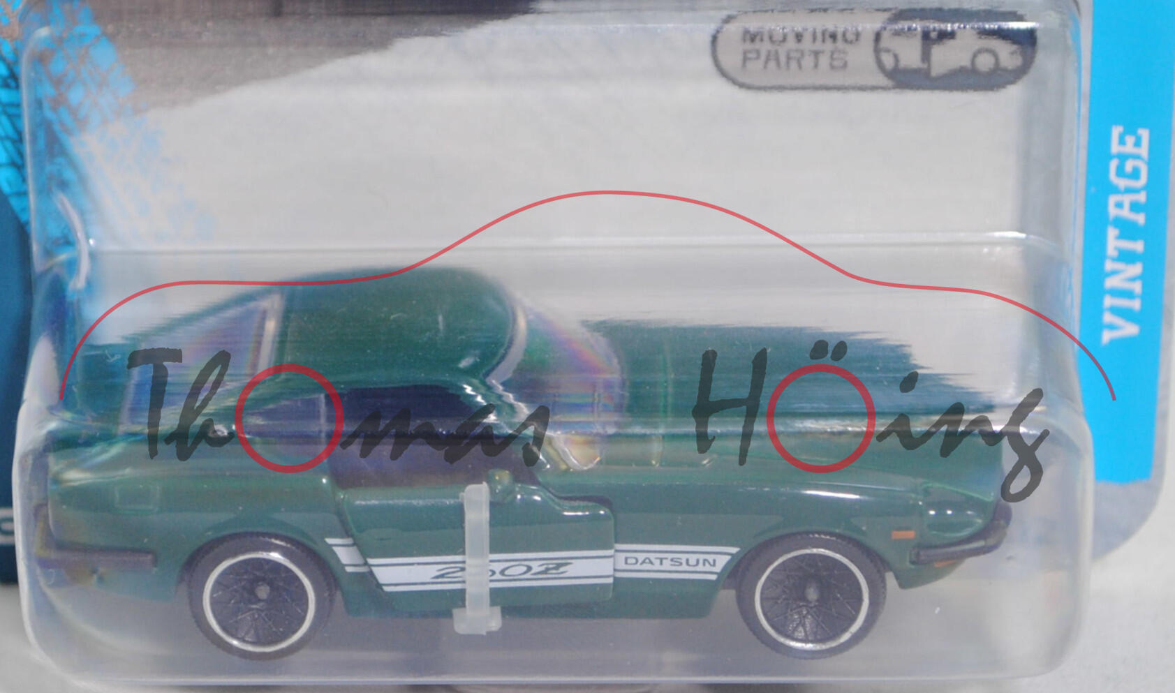 Datsun 260Z (1. Generation, Baureihe Z, RS30, Modell 1974-1978) (Nr. 235B), moosgrün, majorette, 1:53,  Blister (VINTAGE PREMIUM CARS)
