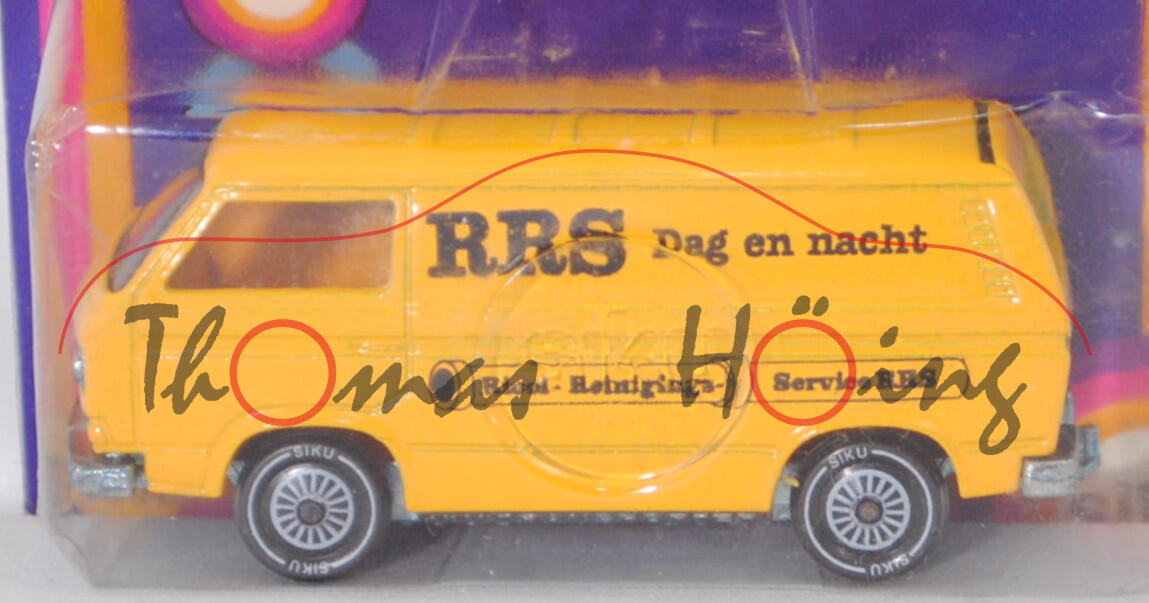 VW Transporter Kastenwagen (T3, Modell '80, Modell 1979-1982), hell-signalgelb, RRS Dag en nacht / Riool - Reinigings- Service RRS, R11, SIKU, 1:60, P18 (Limited Edition)