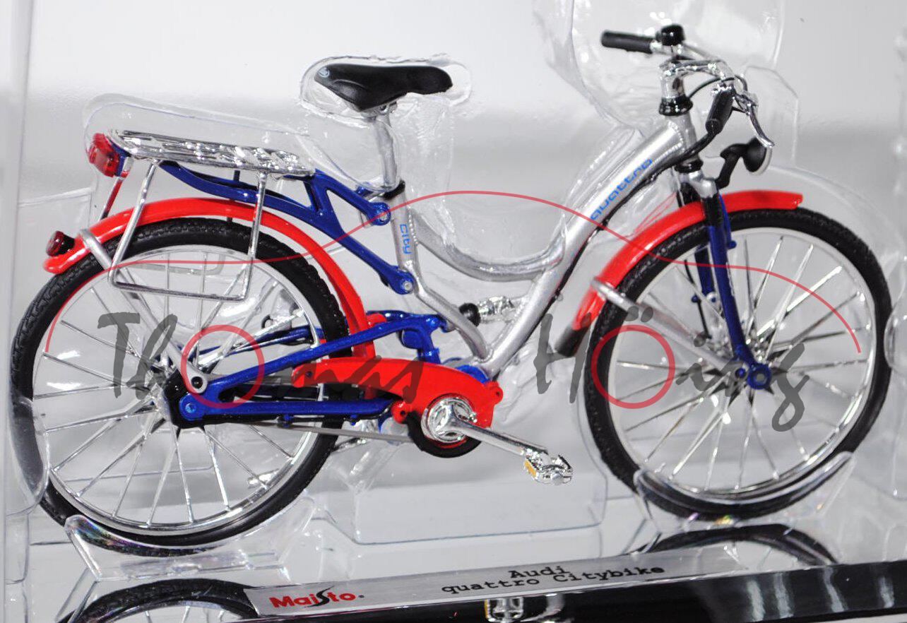 Audi quattro Citybike, silber/blau/rot, Maisto, 1:12, mb