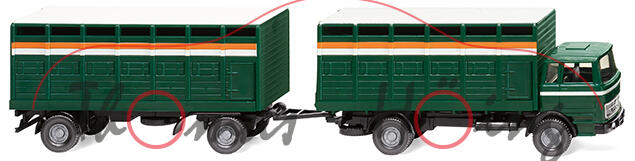 Mercedes-Benz LP 1620 (Modell 1963-1974) Viehtransporthängerzug, moosgrün/weiß, Wiking, 1:87, mb