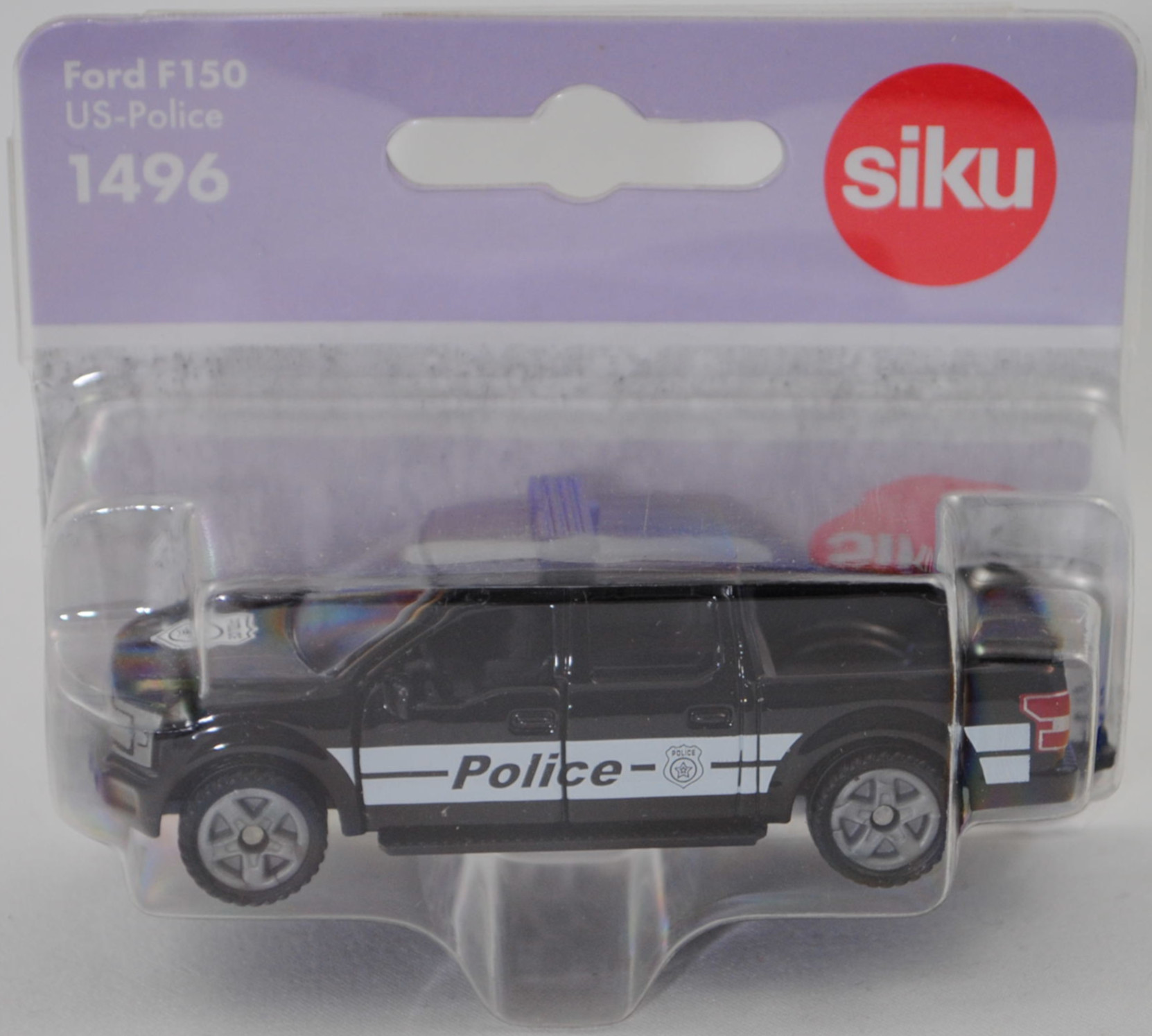 00000 Ford F-150 LARIAT STANDARD V8 SuperCrew mit 5,5 Ft Ladefläche (P552, Facelift 2018, Modell 2018-2020) US-Police, schwarz, Police, SIKU, 1:71, P29f