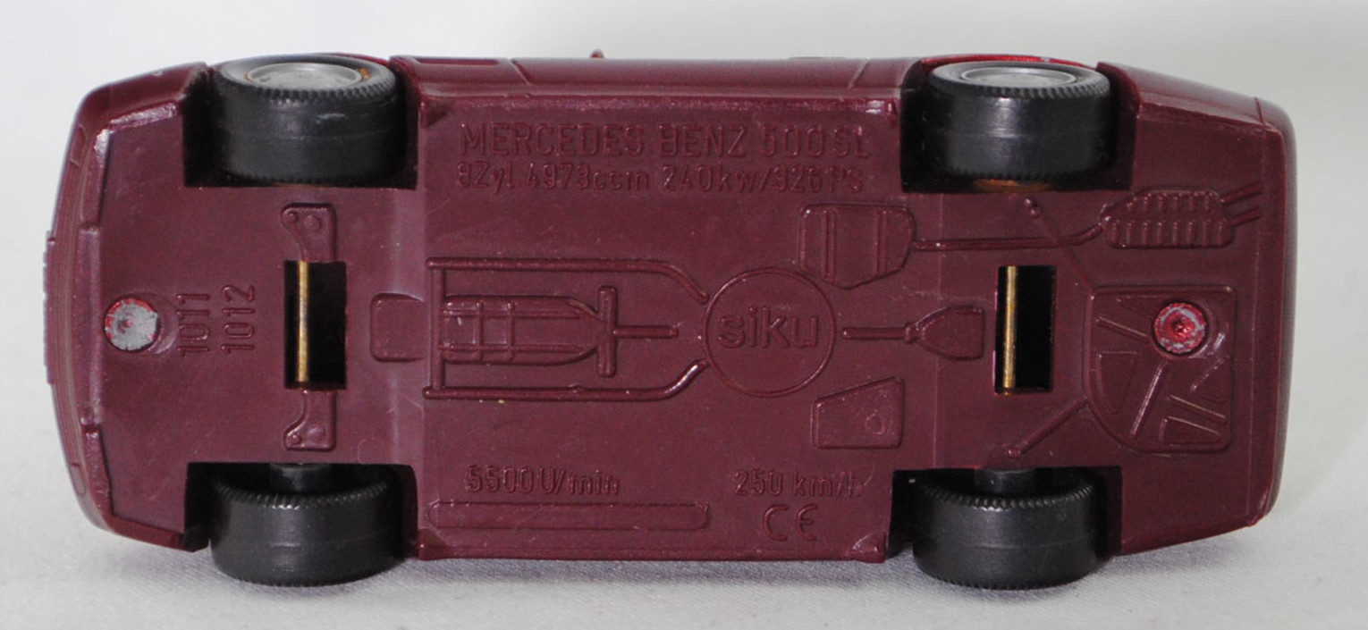 00001 Mercedes-Benz 500 SL (R 129, Modell 1989-1992), purpurrotmetallic, Stern im Kühlergrill silber, Scheibe seitlich lackiert, Heckklappe ohne Stern, Hong, B7, SIKU SUPER, 1:55, m-