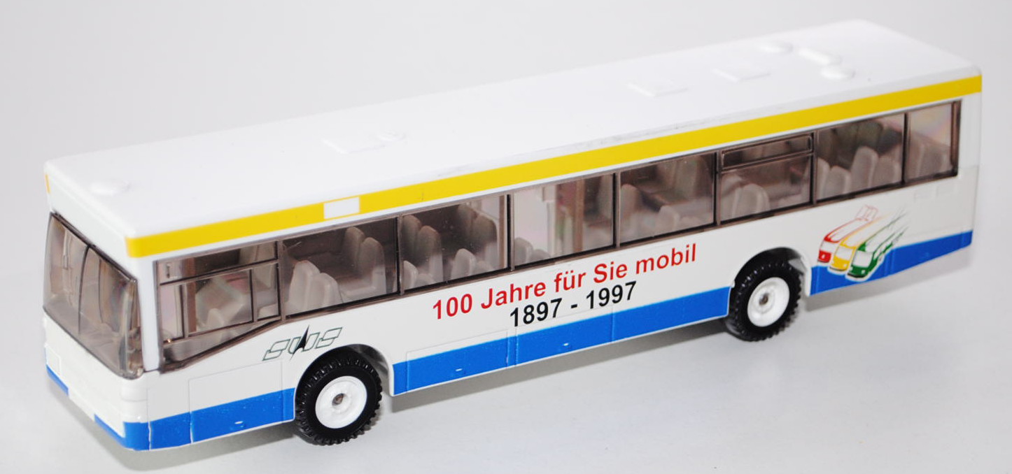 Linienbus Mercedes O 405 N, reinweiß, SWS / 100 Jahre für Sie mobil / 1897 1997, umlaufender zinkgel