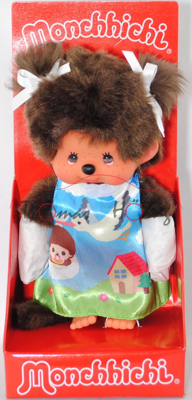 Monchhichi Stork Dress Girl (Mädchen m. Storchenkleid), 20 cm groß, Sekiguchi (EAN 4905610243891)