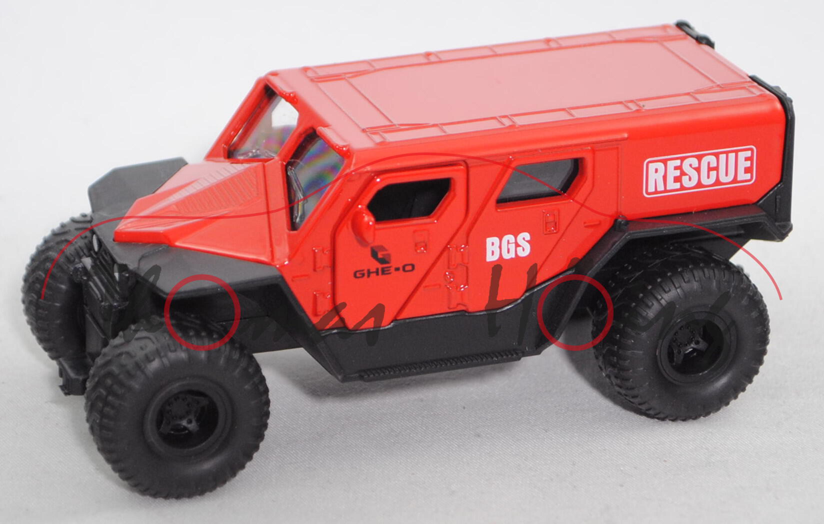 00000 Ghe-O RESCUE (Mod. 2013-), rot/schwarz, BGS RESCUE auf den Seiten, SIKU SUPER, 1:50, L17mpK