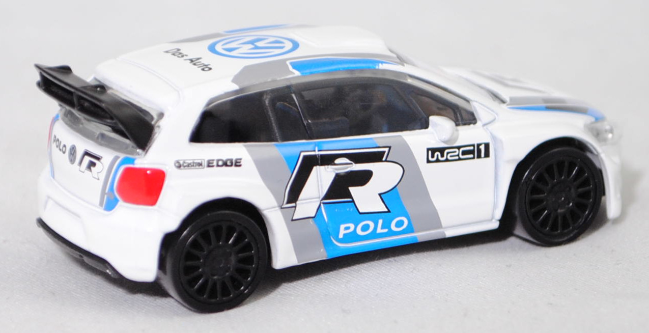 VW Polo R WRC (FIA-Homologationsnummer A-5744, Modell 2013-2016) Test car, weiß, VW / Das Auto / WRC / R POLO / Castrol / EDGE, Startnummer 1, Norev Multigam Serie, 1:64, mb