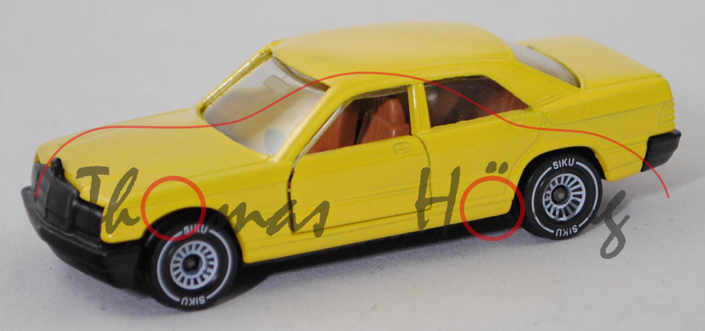 06407 HU Mercedes-Benz 190 E (W 201, Vor-MoPf, Modell 1982-1988), zinkgelb, innen hell-ockerbraun, Chassis schwarz, SIKU Ungarn / Metchy, 1:55, m (Limited Edition)