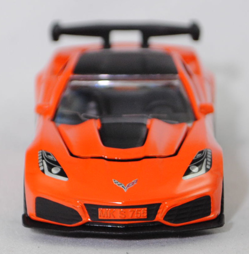 00001 Chevrolet Corvette ZR1 Coupé (7. Generation, Typ C7 mit ZTK Track Performance Package, Modell 2018-2019), sebring orange, Dach schwarz, SIKU SUPER, 1:56, P29f