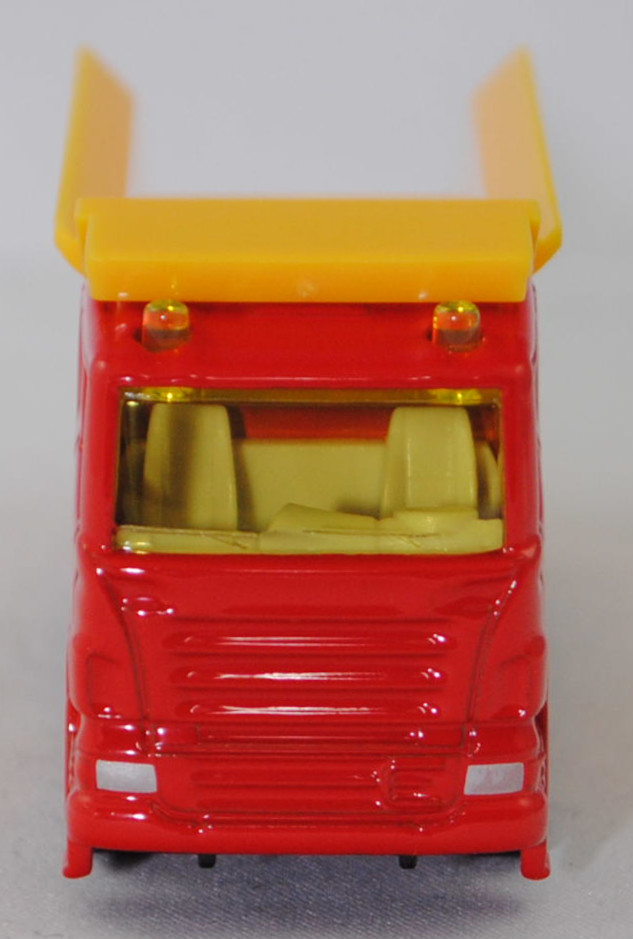 00001 Scania R380 (Baureihe R, Typ CR16, Day cab, Modell 2007-2009) LKW mit Kippmulde, verkehrsrot/verkehrsgelb, U-Bügels links, C36, SIKU SUPER, 1:89, P29f