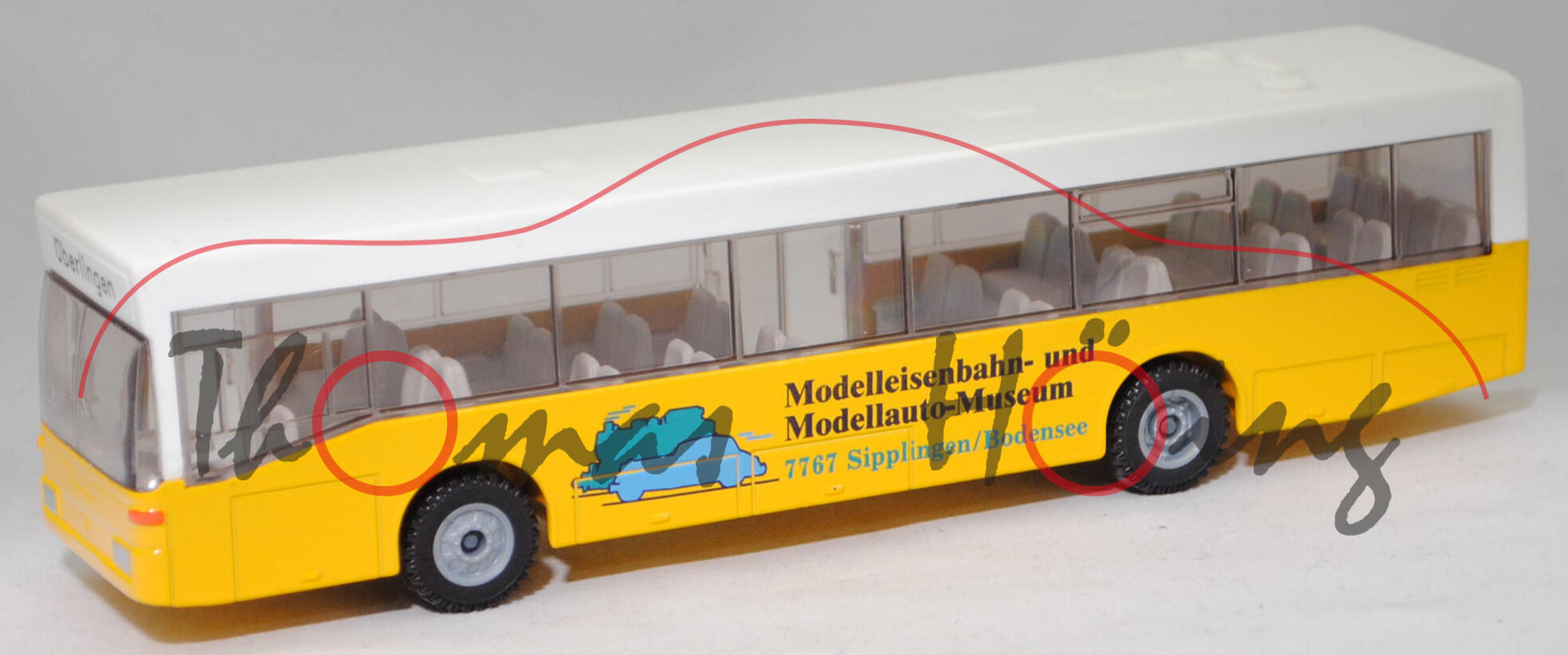 Mercedes-Benz O 405 N Niederflur-Linienomnibus (Mod. 89-94), weiß/gelb, Modelleisenbahn- und / Modellauto-Museum / 7767 Sipplingen, Modell Nr. 3, SIKU, 1:55