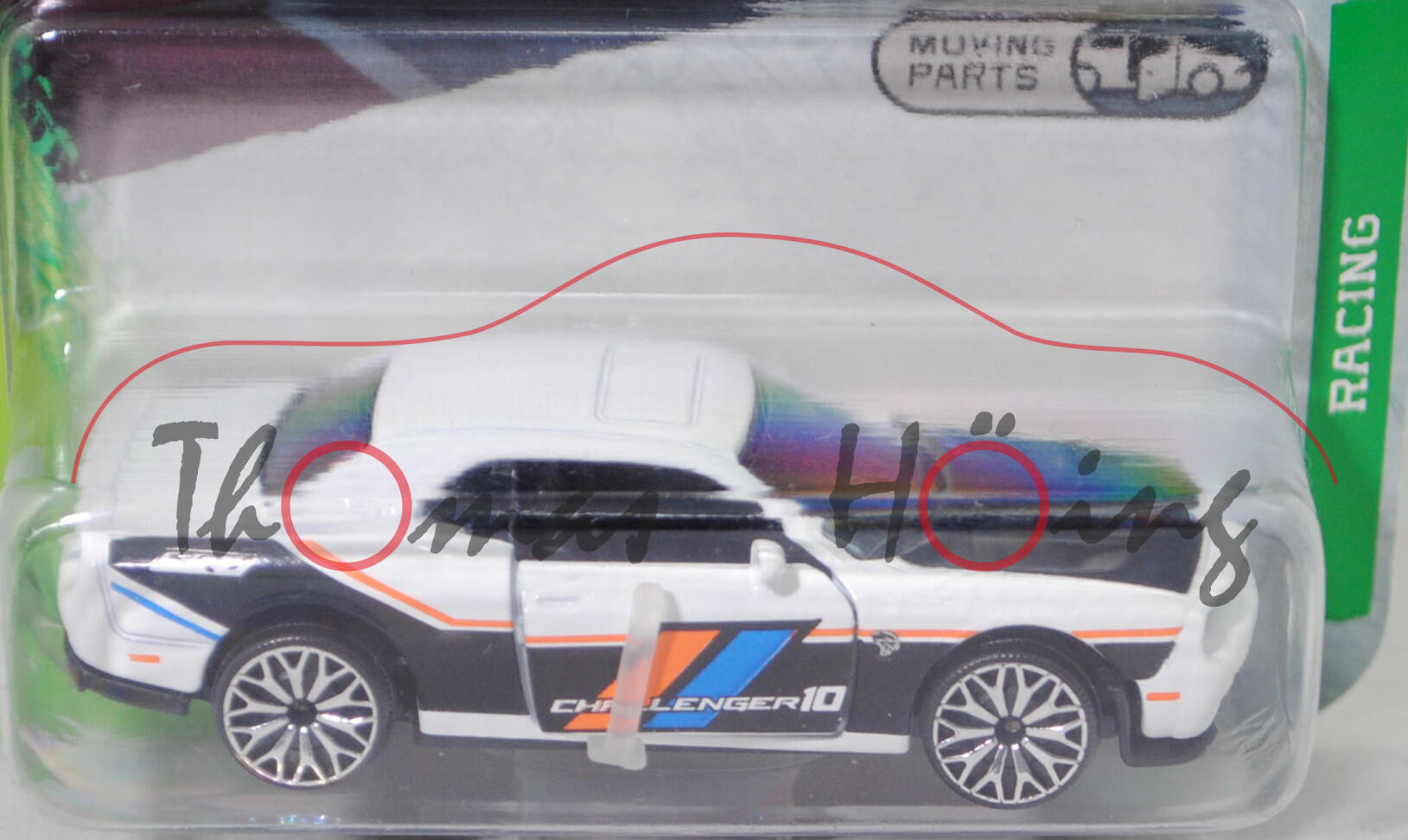 Dodge Challenger SRT Hellcat (3. Generation, Modell 2014-2018) (Nr. 238 C), reinweiß, SRT / CHALLENGER 10, majorette, 1:66, Blister