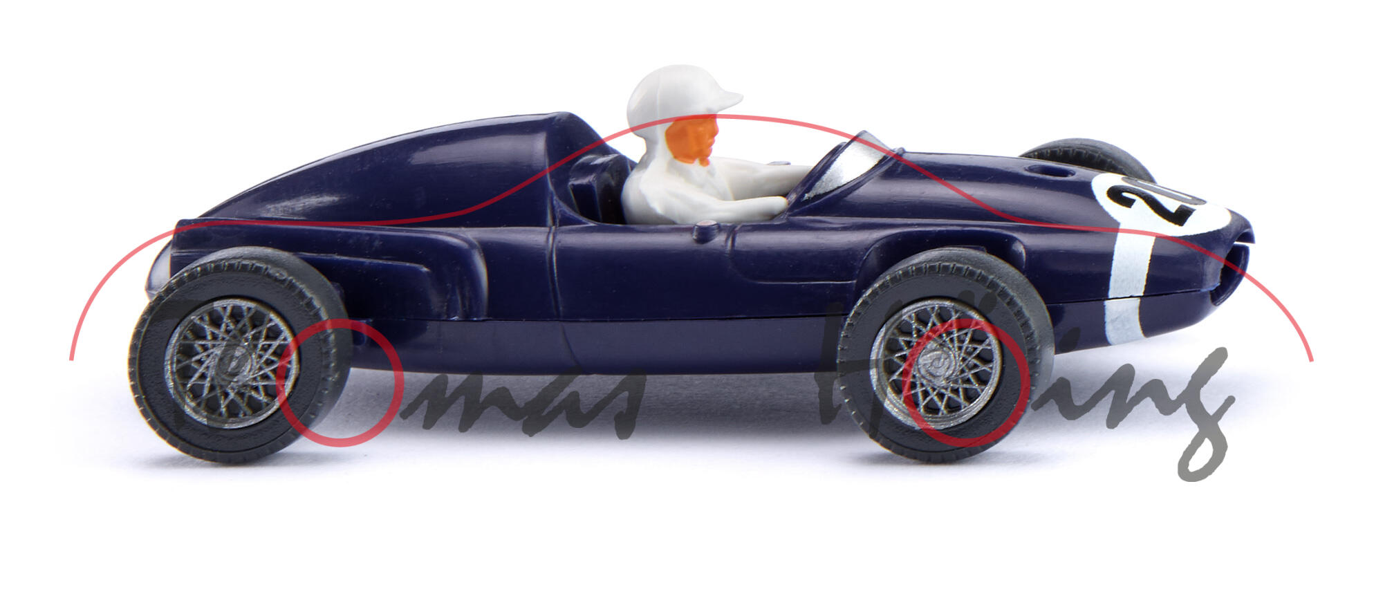 Cooper T45 (einsitziger offener Rennwagen mit Monocoque, Modell 1958-1959), schwarzblau, Startnummer 20, Rennfahrer weiß, Wiking, 1:87, mb