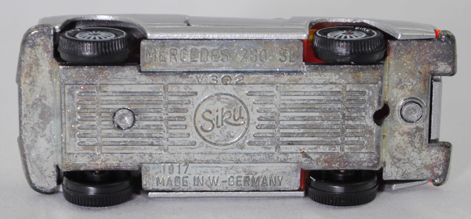 00006 Mercedes-Benz 280 SL (W 113, Pagode, Modell 1968-1971) mit Hardtop (Coupédach), silber, Bpr. V 302 / 1017, W-Germ, Verglasung gelb, R11 gerillt, SIKU SUPER, 1:60, P12h mit ®