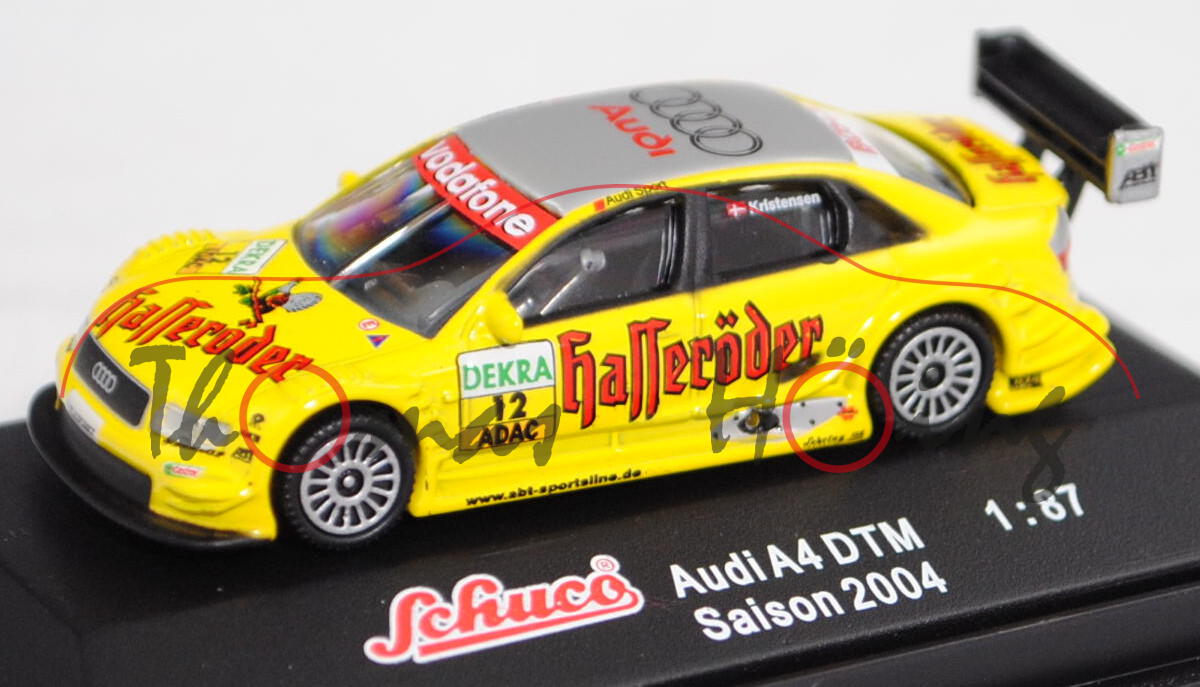 Audi A4 DTM 2004 (B6, Typ 8E2 / R11), gelb, DTM 2004, Tom Kristensen, Nr. 12, Schuco, 1:87, PC-Box