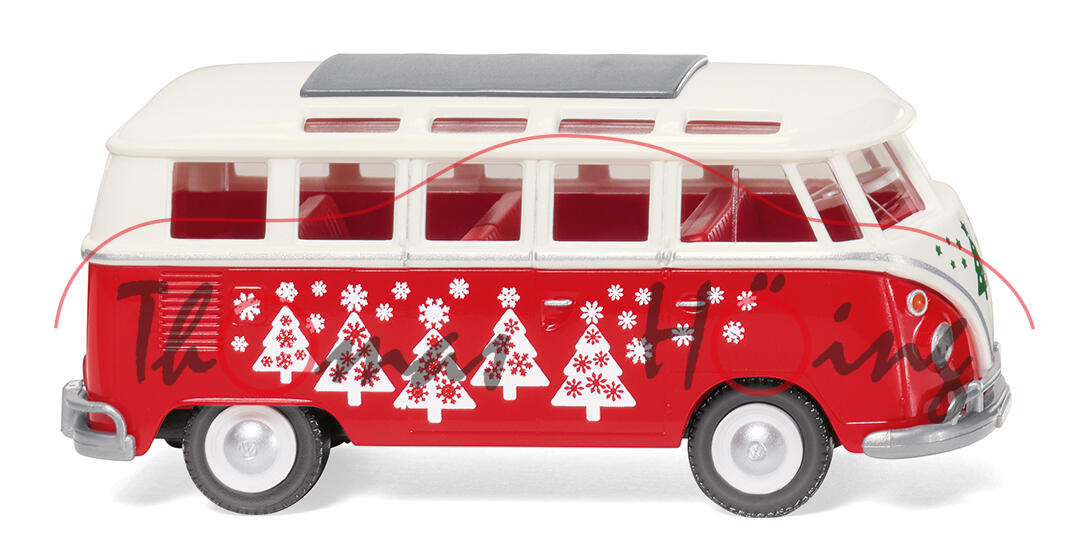 VW Transporter 1500 Kombi Samba (Typ 2 T1, Mod. 63-67), weiß/rot, Weihnachtsbäume, Wiking, 1:87, mb