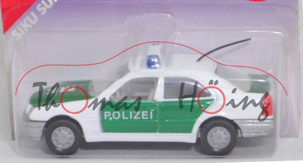 00015a Mercedes-Benz C 220 Klassische Version (W 202, Mod. 93-95) Peterwagen, weiß, POLIZEI / MK, Kardanwelle lang, SIKU, 1:55, P26