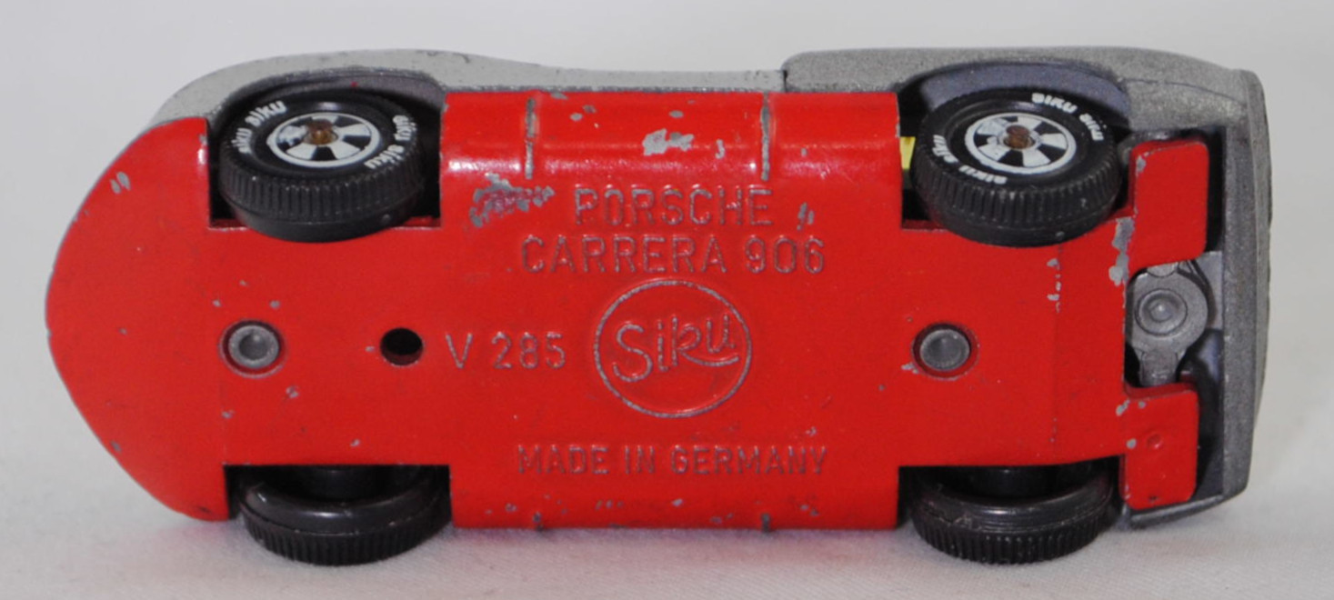 00003 Porsche 906 Carrera 6 (Typ Standard Coupé, Modell 1966-1966), silbergraumetallic/verkehrsrot, Startnummer 6, Bpr. V 285, Germ, Verglasung gelb, R10 weiß, SIKU SUPER, 1:59, vsc