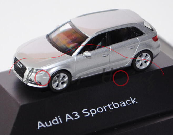 Audi A3 Sportback (Typ 8VA), Modell 2013-, eissilber, Herpa, 1:87, Werbeschachtel