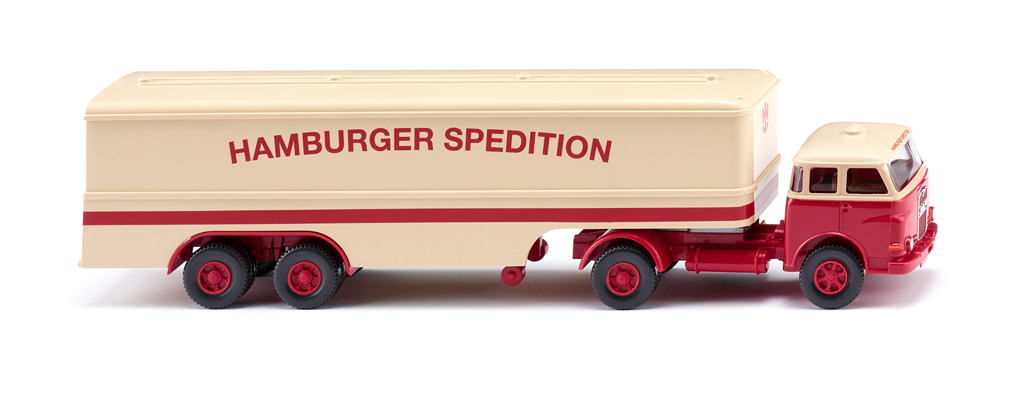 MAN Pausbacke (Mod. 60-67) Koffersattelzug, elfenbeinbeige/rot, HAMBURGER SPEDITION, Wiking, 1:87, mb