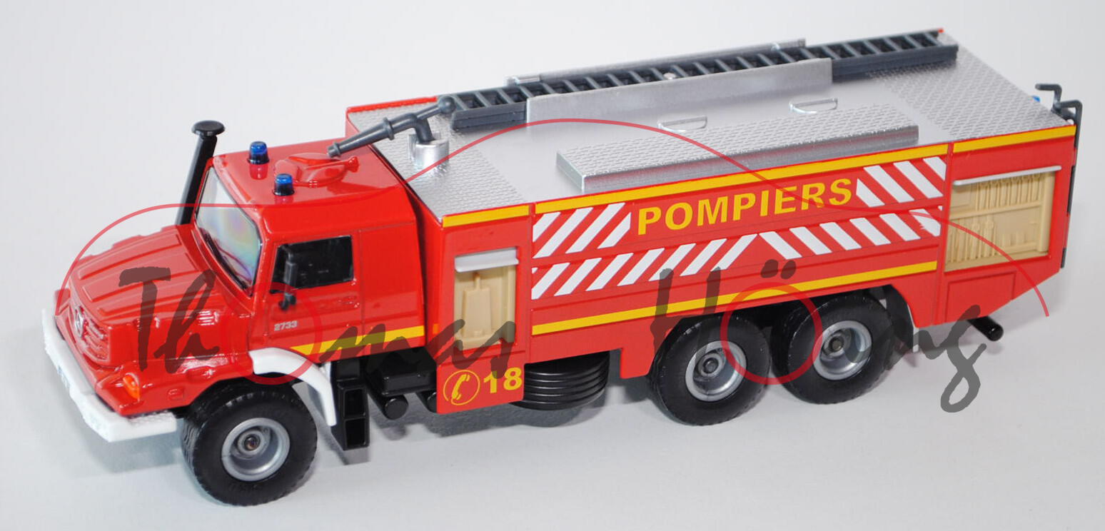 00100 Mercedes Zetros 2733 (6x6) Feuerwehr, Modell 2008-, karminrot/cremeweiß, POMPIERS / C 18, 1:50