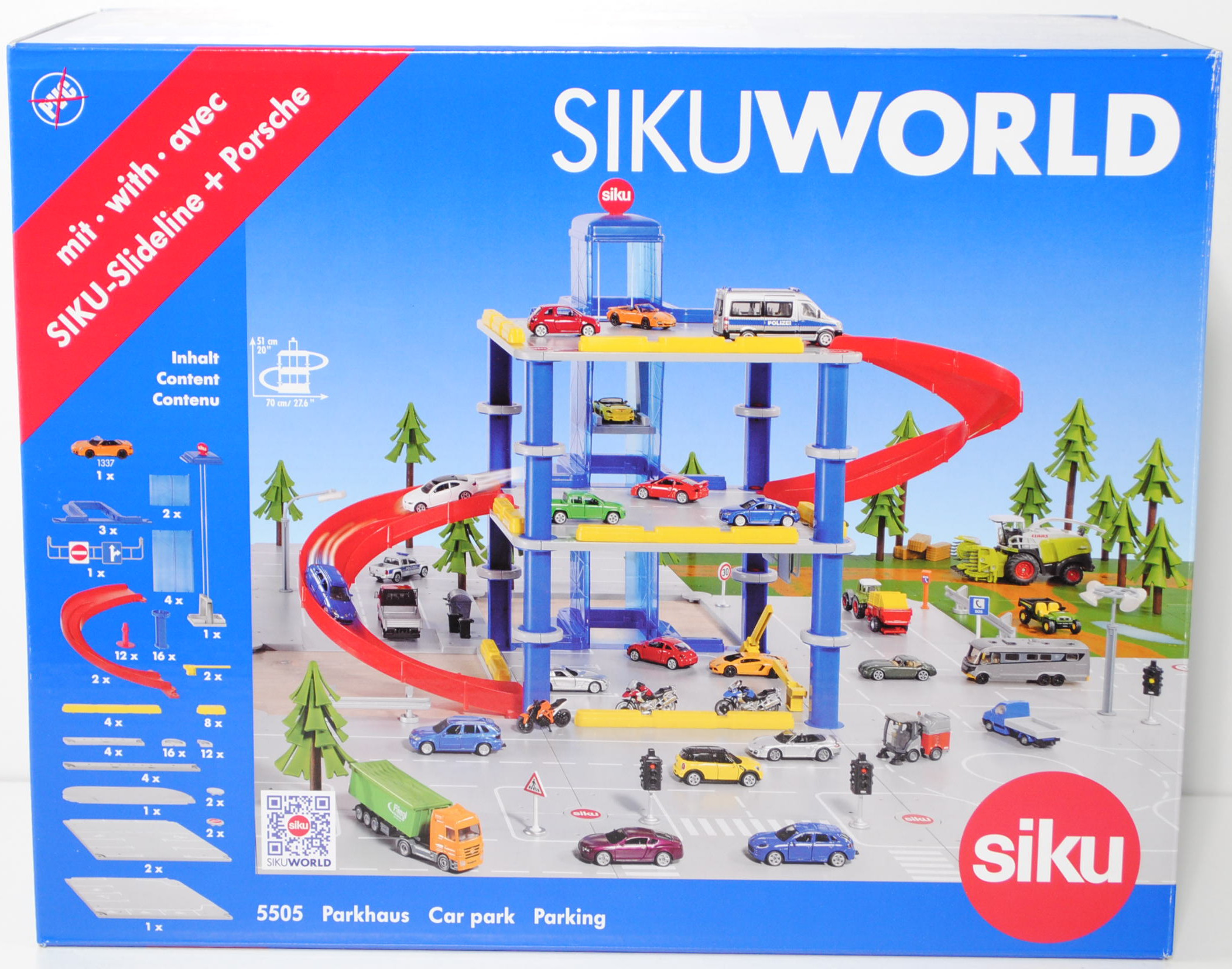 00000 SIKU WORLD Parkhaus, incl. mechanischer Aufzug und Porsche 911 Turbo Cabrio, L18