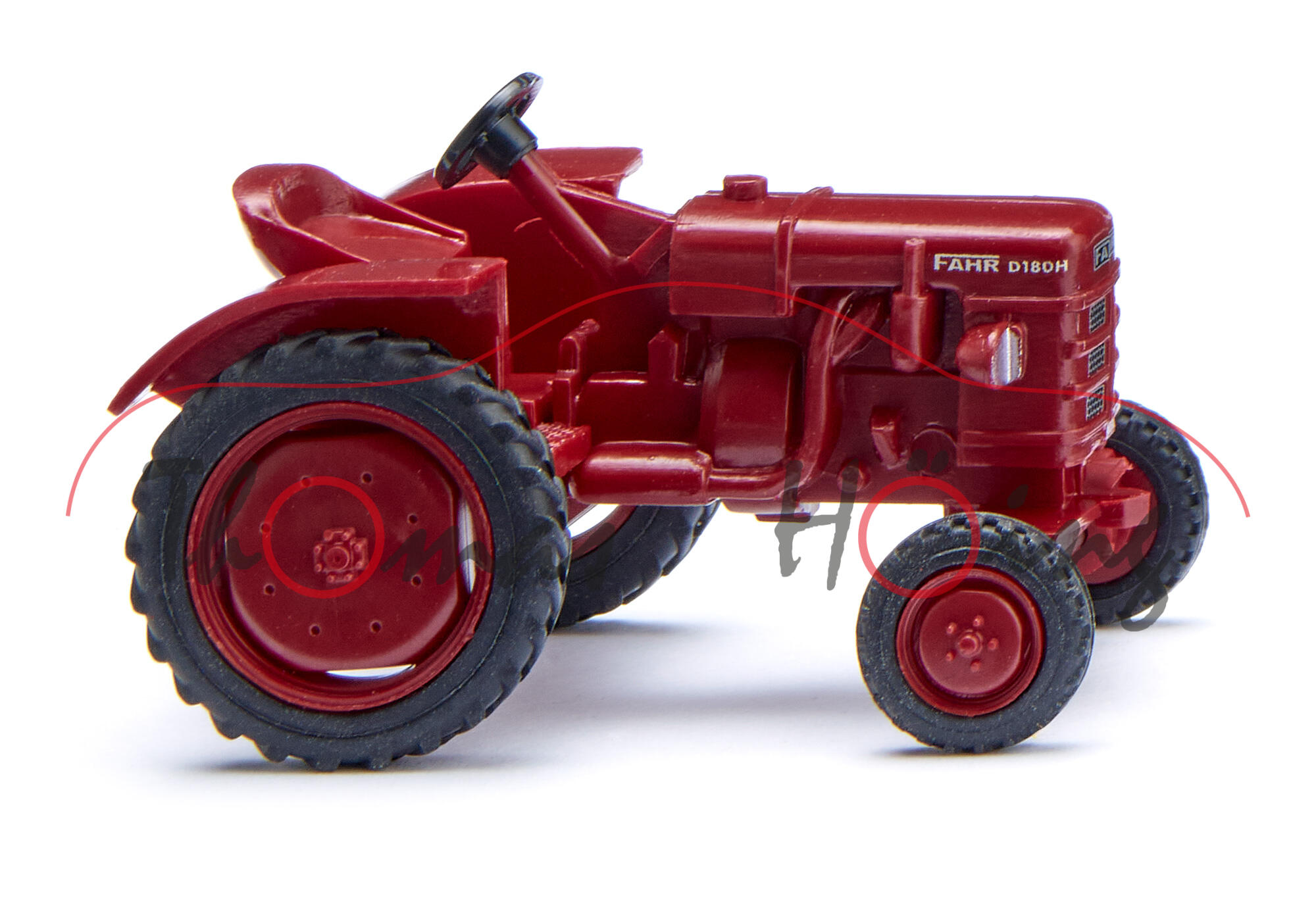 FAHR-Dieselschlepper D 180 H (H = Hochradausführung mit größeren nach außen gewölbten Hinterrädern (Verstellfelge), Modell 1954-1959), purpurrot, Wiking, 1:87, mb