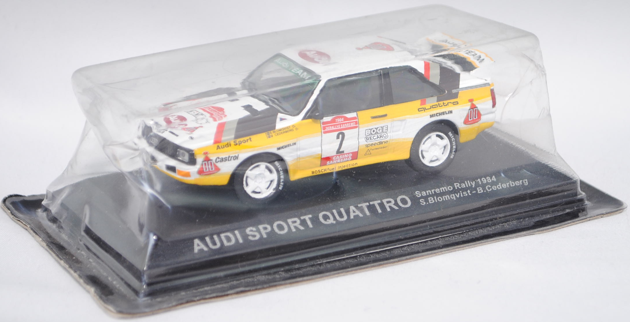 Audi Sport Quattro (Typ 85Q), Modell 1984-1986, reinweiß, Rallye San Remo 1984, Fahrer: Stig Blomqvi