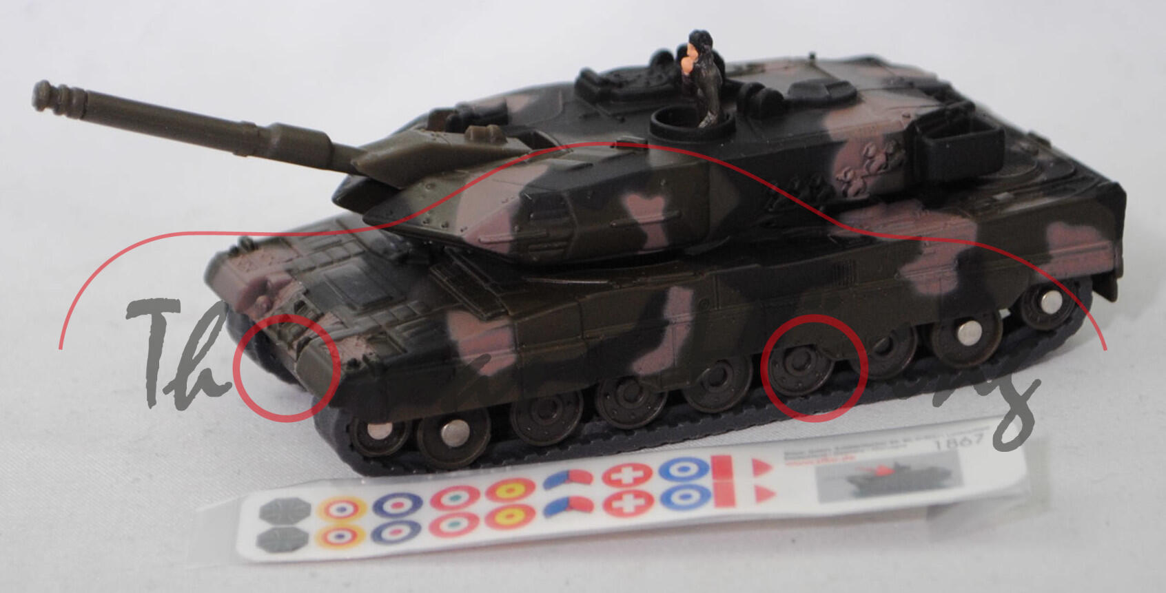 00000 EU + GB + NZ Kampfpanzer Leopard 2A6 mit selbsttragender Panzerwanne (Modell 2001-) (Tank), flecktarn, SIKU, 1:87, L17mpK